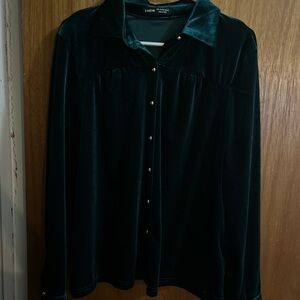 SHEIN Emerald Green Velvet Snap-Front Blouse